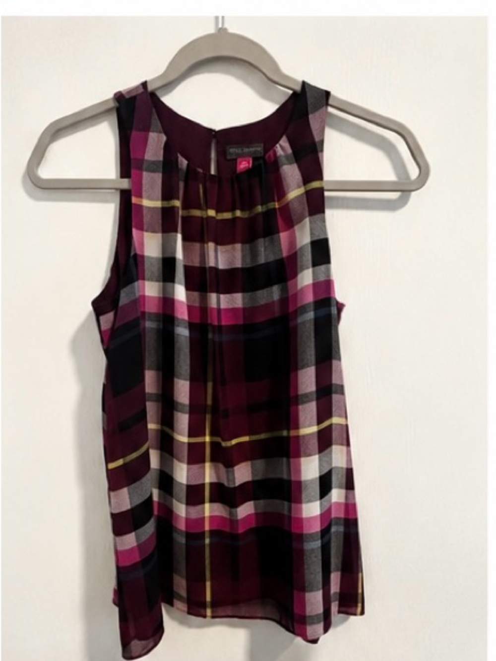 Vince Camuto Burgundy Pink Plaid Sleeveless Shell Top
